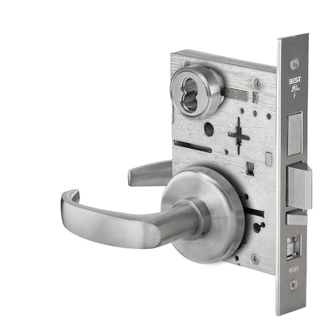 Best Grade 1 Office Mortise Lock, 14 Lever, H Rose, SFIC Housing Less Core, Satin Stainless Steel Finish,  45H7AB14H630